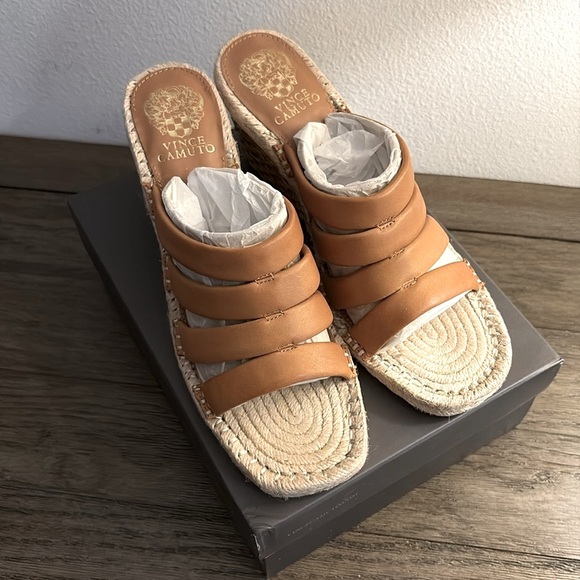 NIB [Vince Camuto] Molisana Cognac Slip-On Padded Espadrille Wedges Women’s 9.5 - Picture 5 of 14